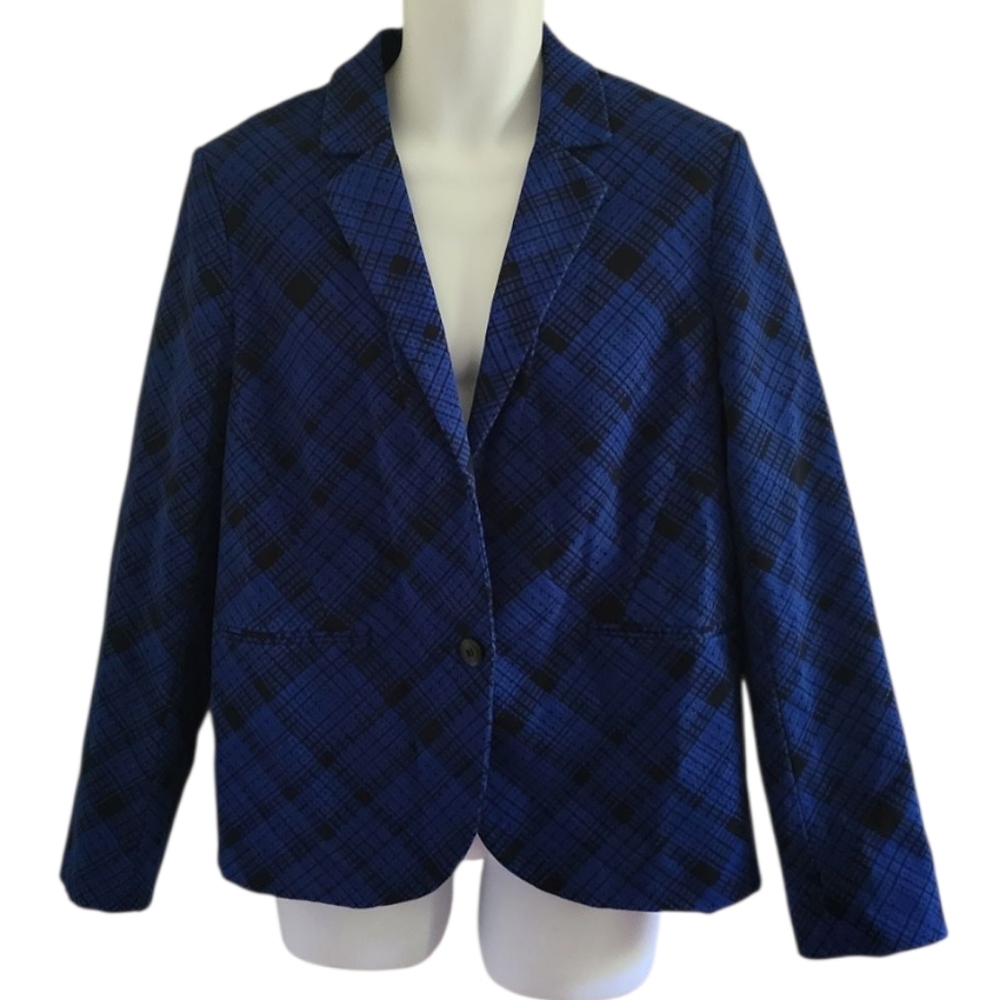 Lord & Taylor Patterned Office Preppy Wedding Formal Cobalt Blue Blazer - Womens - Picture 2 of 10